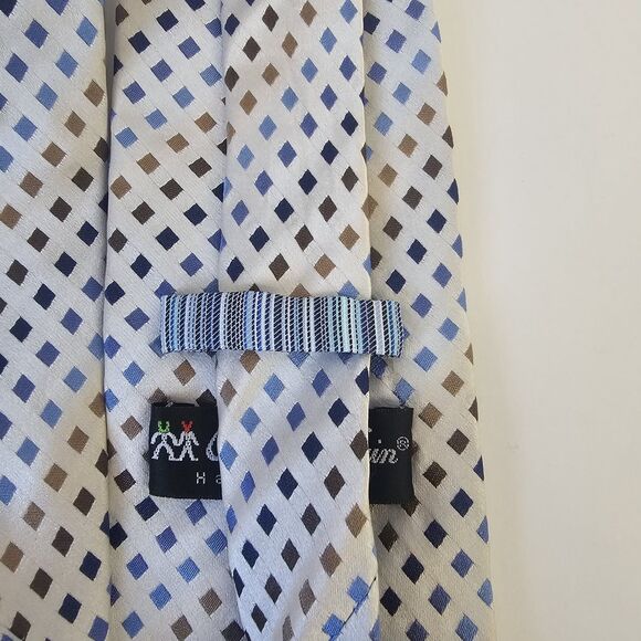 Mens Charles Wain Hand Made Silk Tie Cream Blue Hues Casual Preppy  R0337 - Picture 4 of 7